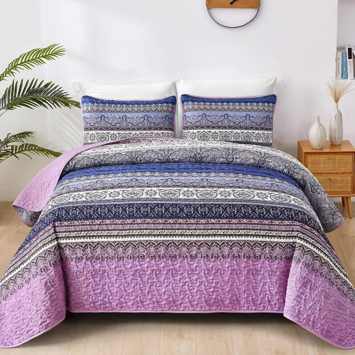 Purple Boho Haven Bedspread Coverlet 3 Piece Set