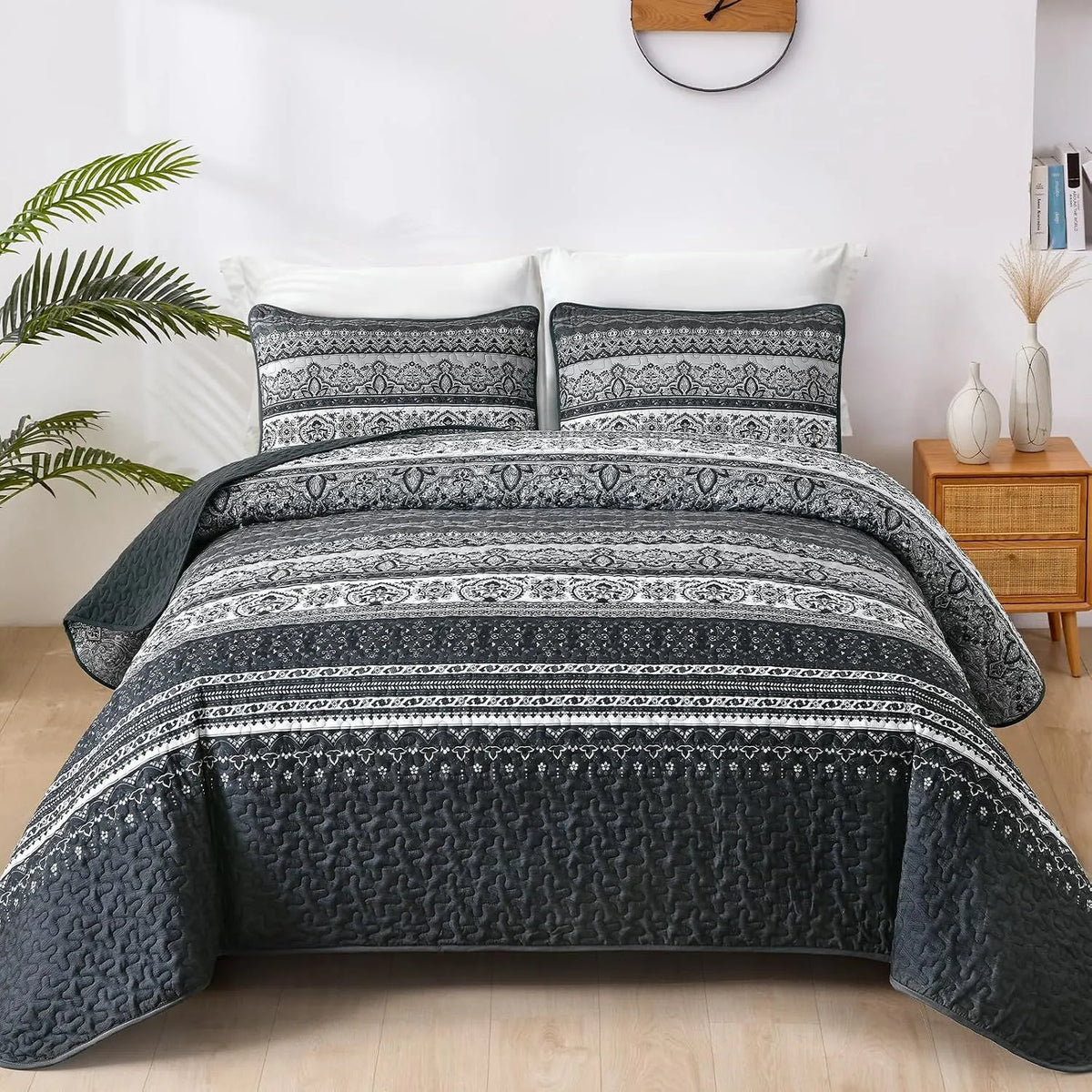 Black Boho Majesty Bedspread Coverlet 3 Piece Set
