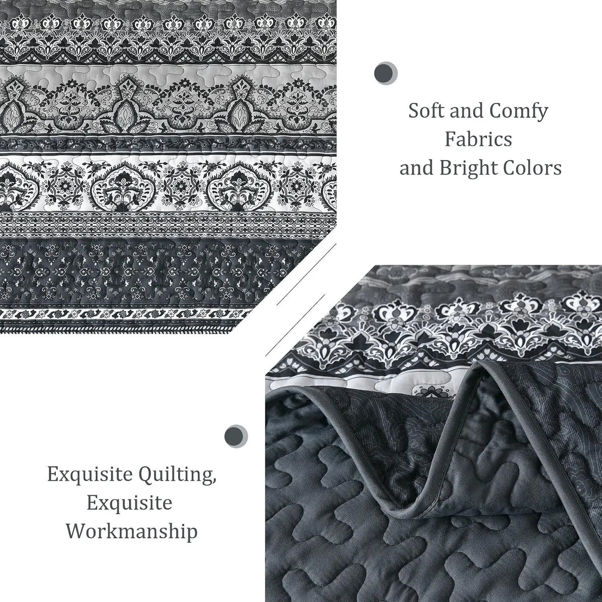 Black Boho Majesty Bedspread Coverlet 3 Piece Set - Image 4