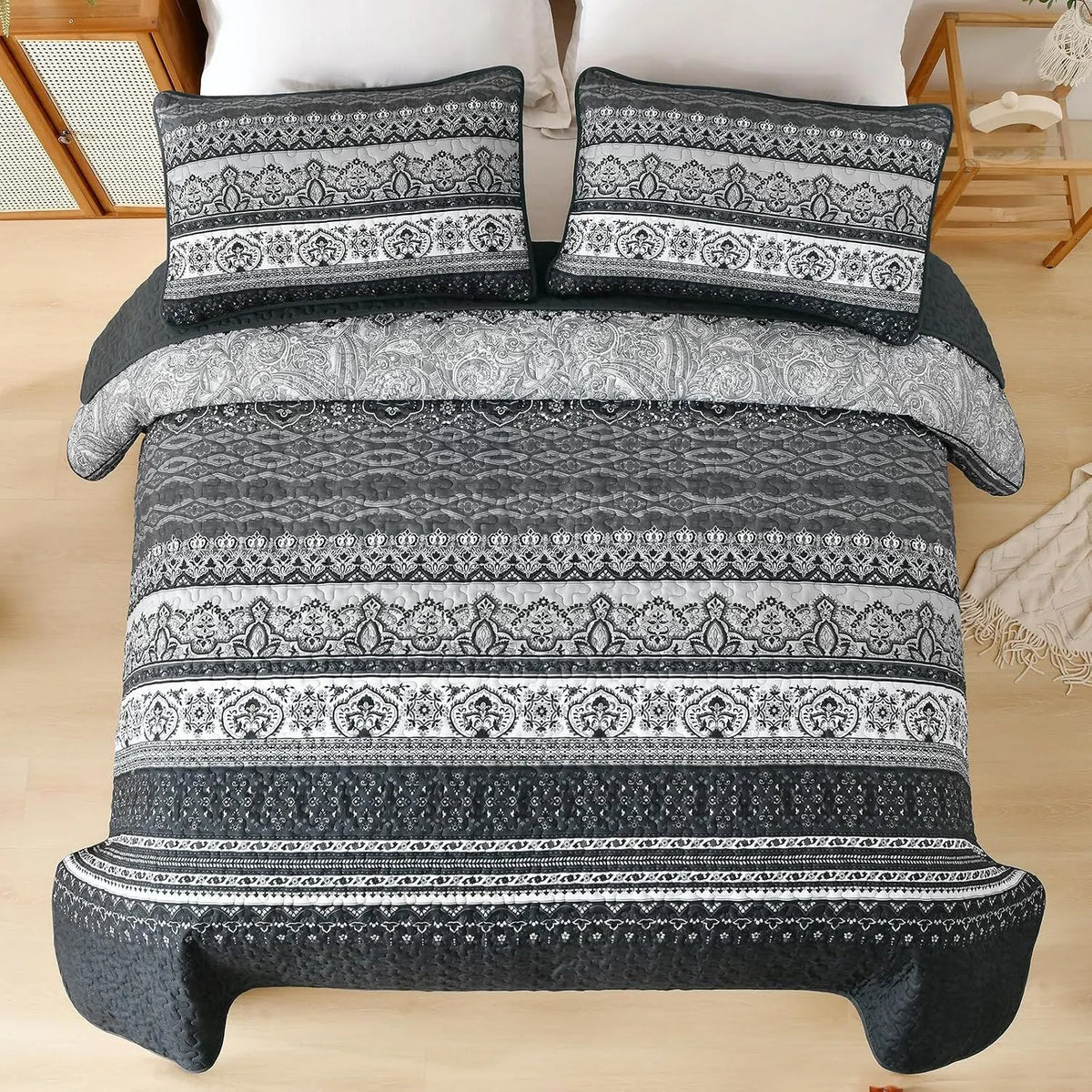 Black Boho Majesty Bedspread Coverlet 3 Piece Set - Image 5