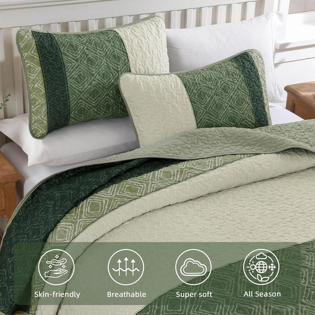 Sage Green Stripe Bloom Bedspread Coverlet 3 Piece Set - Image 4