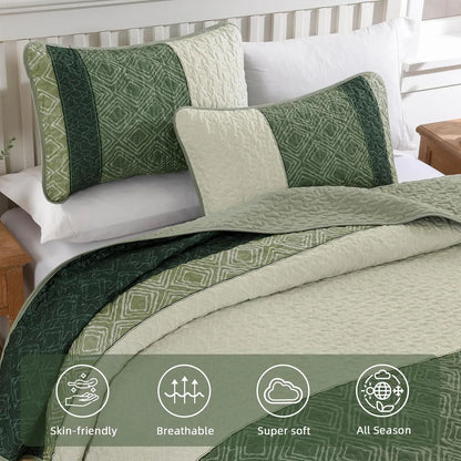 Sage Green Stripe Bloom Bedspread Coverlet 3 Piece Set - Image 4