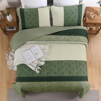 Sage Green Stripe Bloom Bedspread Coverlet 3 Piece Set - Image 5