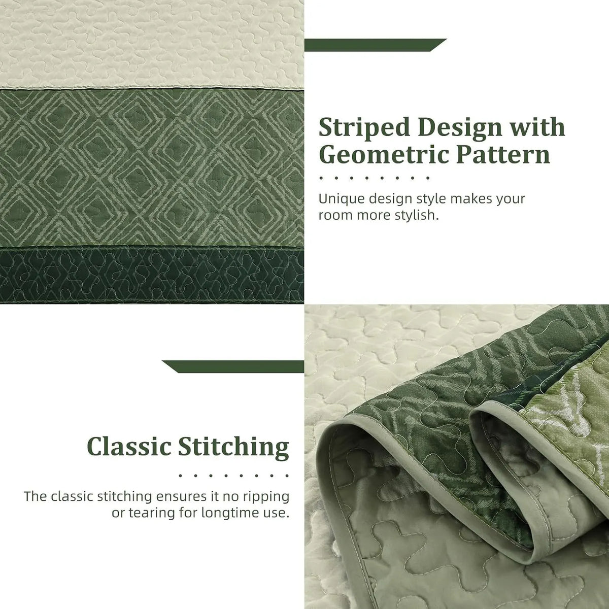 Sage Green Stripe Bloom Bedspread Coverlet 3 Piece Set - Image 6