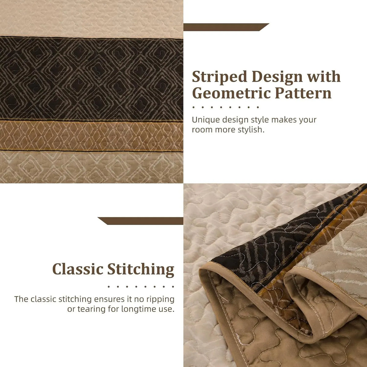 Brown Stripe Plaid Garden Bedspread Coverlet 3 Piece Set - Image 4