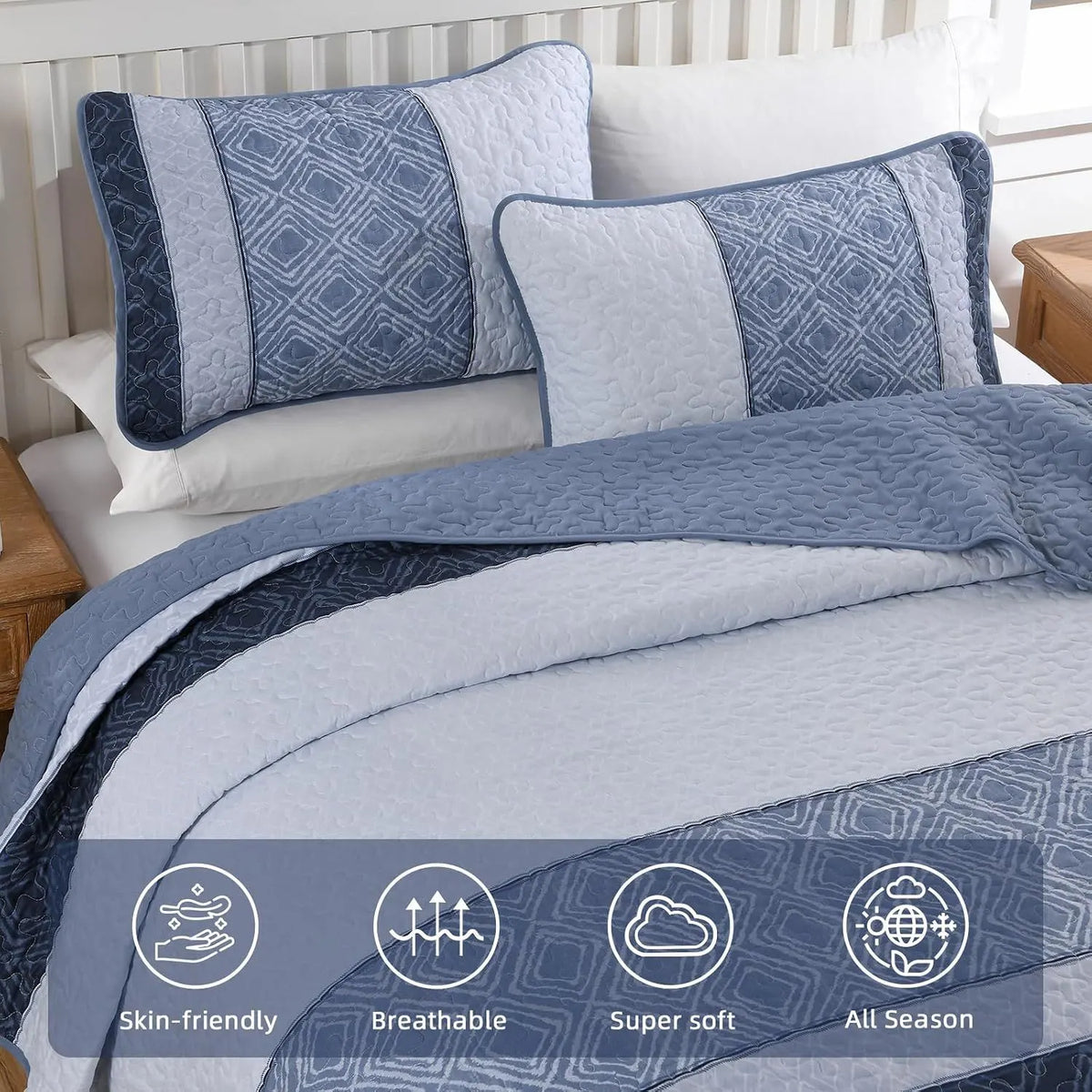 Mineral Blue Stripe Plaid Dream Bedspread Coverlet 3 Piece Set - Image 4