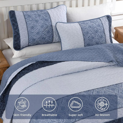 Mineral Blue Stripe Plaid Dream Bedspread Coverlet 3 Piece Set - Image 4