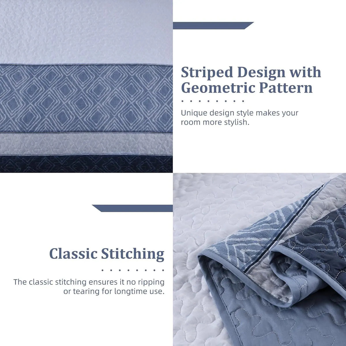 Mineral Blue Stripe Plaid Dream Bedspread Coverlet 3 Piece Set - Image 5
