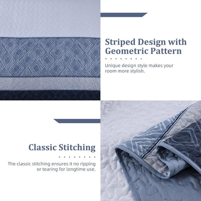 Mineral Blue Stripe Plaid Dream Bedspread Coverlet 3 Piece Set - Image 5