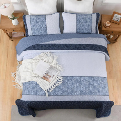Mineral Blue Stripe Plaid Dream Bedspread Coverlet 3 Piece Set - Image 6