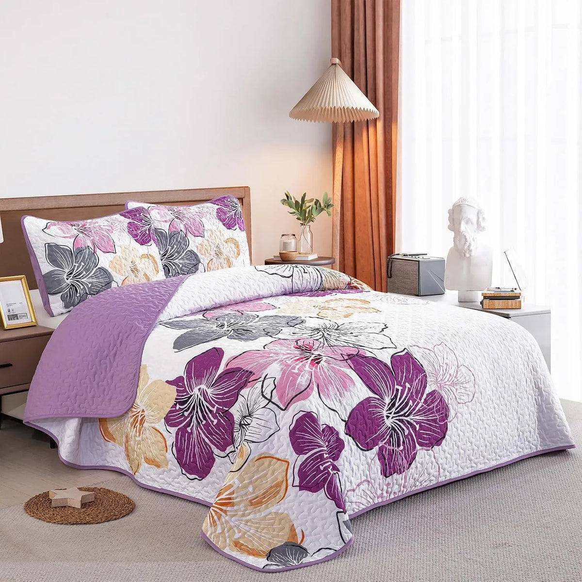 Purple Floral Boho Elysian Bedspread Coverlet 3 Piece Set - Image 2
