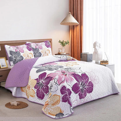 Purple Floral Boho Elysian Bedspread Coverlet 3 Piece Set - Image 2
