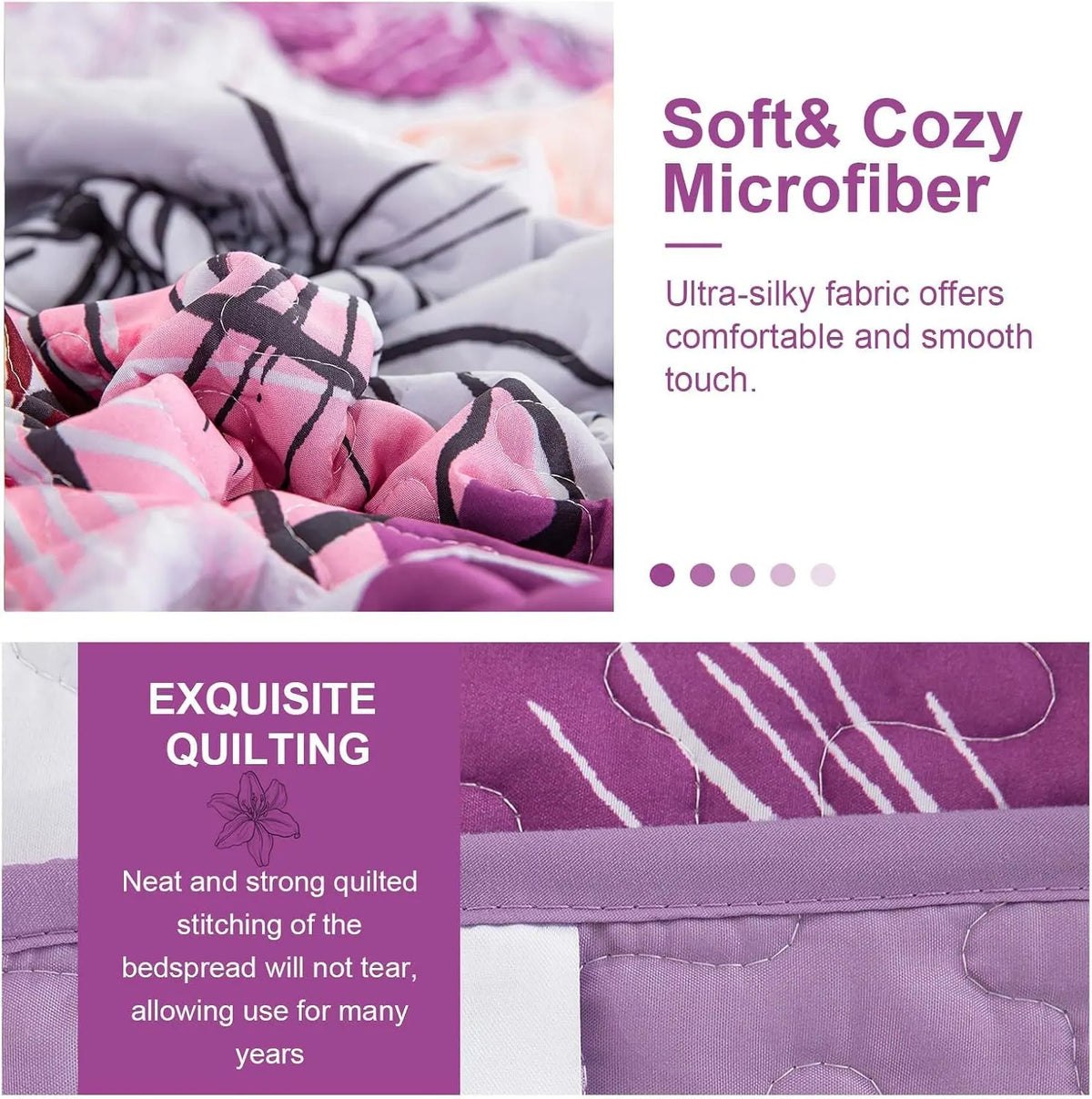 Purple Floral Boho Elysian Bedspread Coverlet 3 Piece Set - Image 7