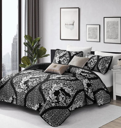 Black Damask Boho Serenity Bedspread Coverlet 3 Piece Set - Image 2