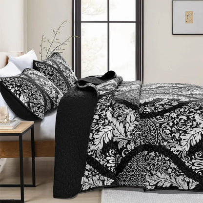 Black Damask Boho Serenity Bedspread Coverlet 3 Piece Set - Image 3