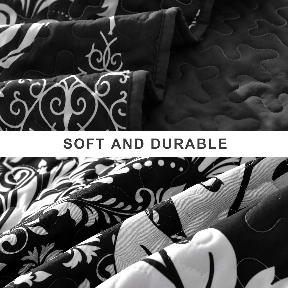 Black Damask Boho Serenity Bedspread Coverlet 3 Piece Set - Image 5