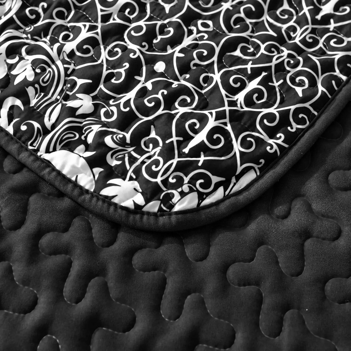 Black Damask Boho Serenity Bedspread Coverlet 3 Piece Set - Image 7