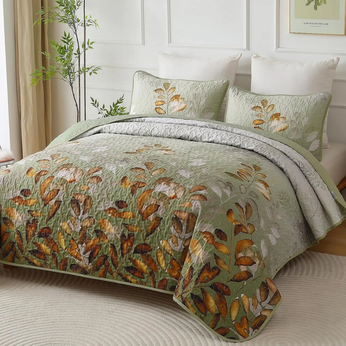Brown Floral Serenity Bedspread Coverlet 3 Piece Set - Image 2