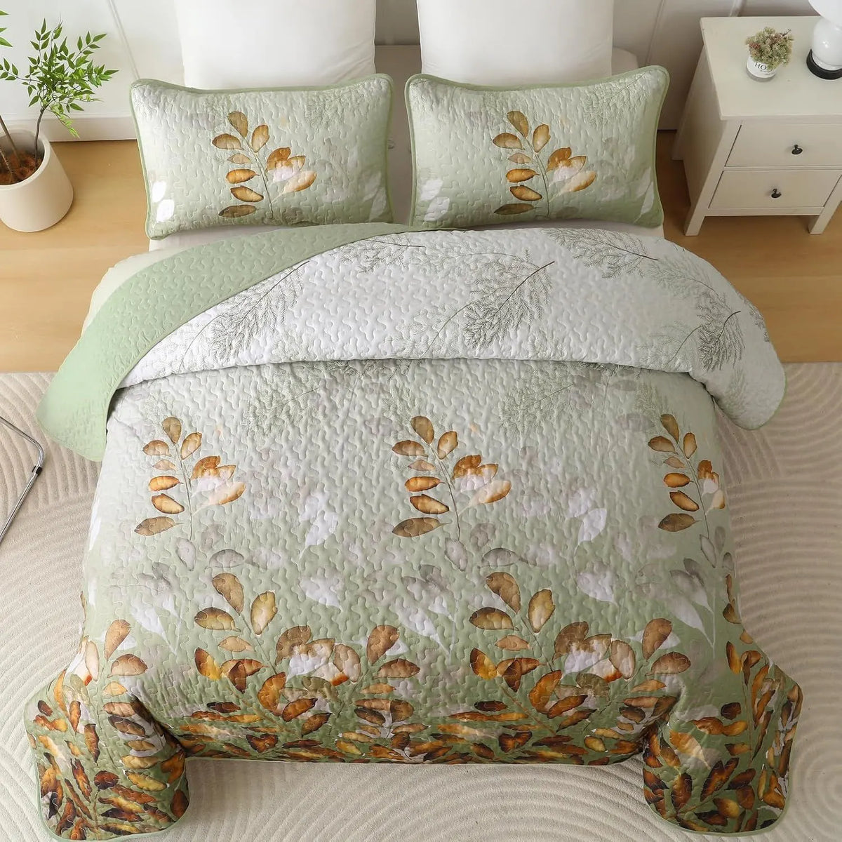 Brown Floral Serenity Bedspread Coverlet 3 Piece Set - Image 3