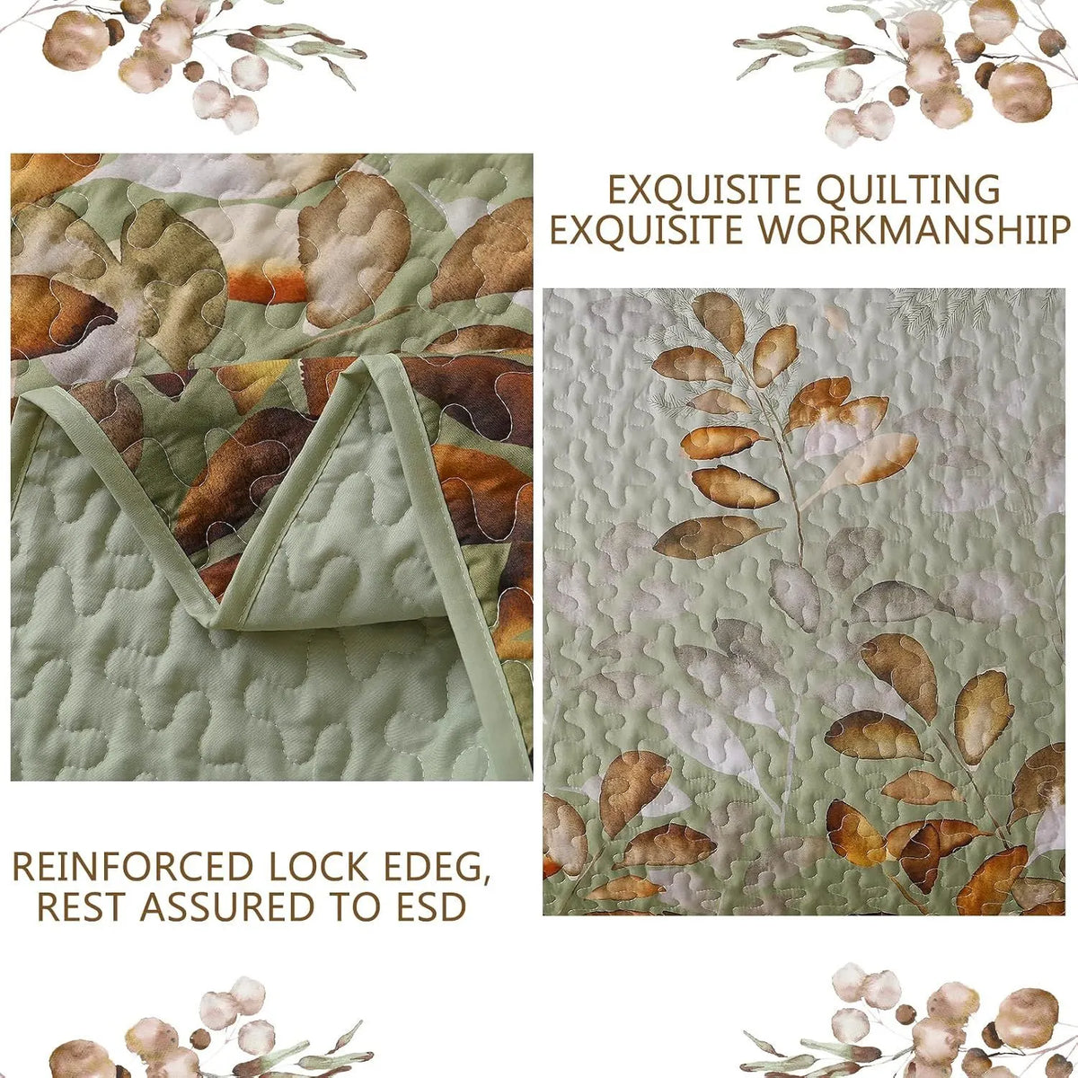 Brown Floral Serenity Bedspread Coverlet 3 Piece Set - Image 6