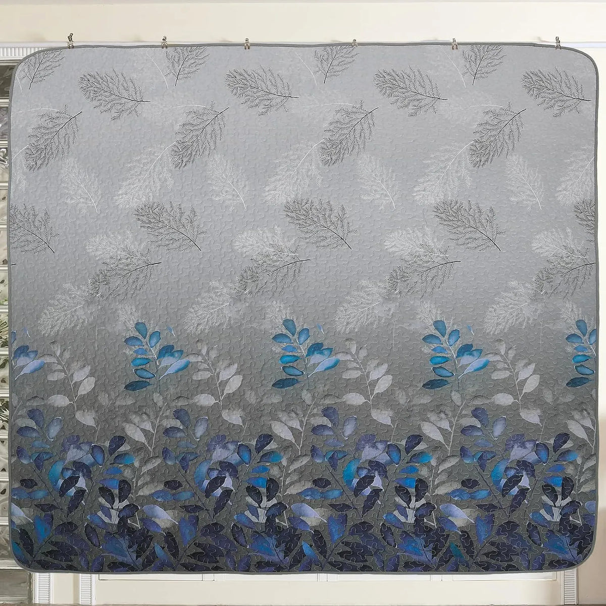 Grey Blue Floral Garden Bedspread Coverlet 3 Piece Set - Image 5