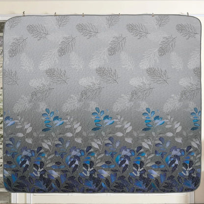 Grey Blue Floral Garden Bedspread Coverlet 3 Piece Set - Image 5