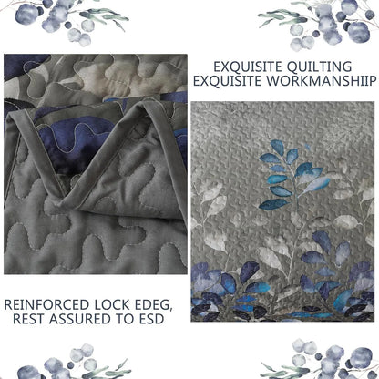 Grey Blue Floral Garden Bedspread Coverlet 3 Piece Set - Image 6