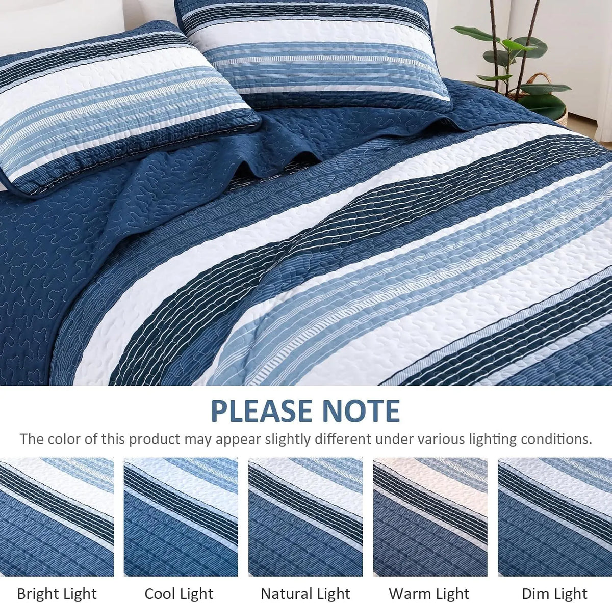 Blue Stripe Patchwork Mosaic Bedspread Coverlet 3 Piece Set - Image 7