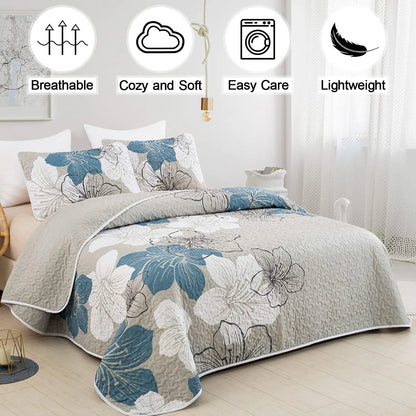 Blue Floral Boho Dream Bedspread Coverlet 3 Piece Set - Image 2