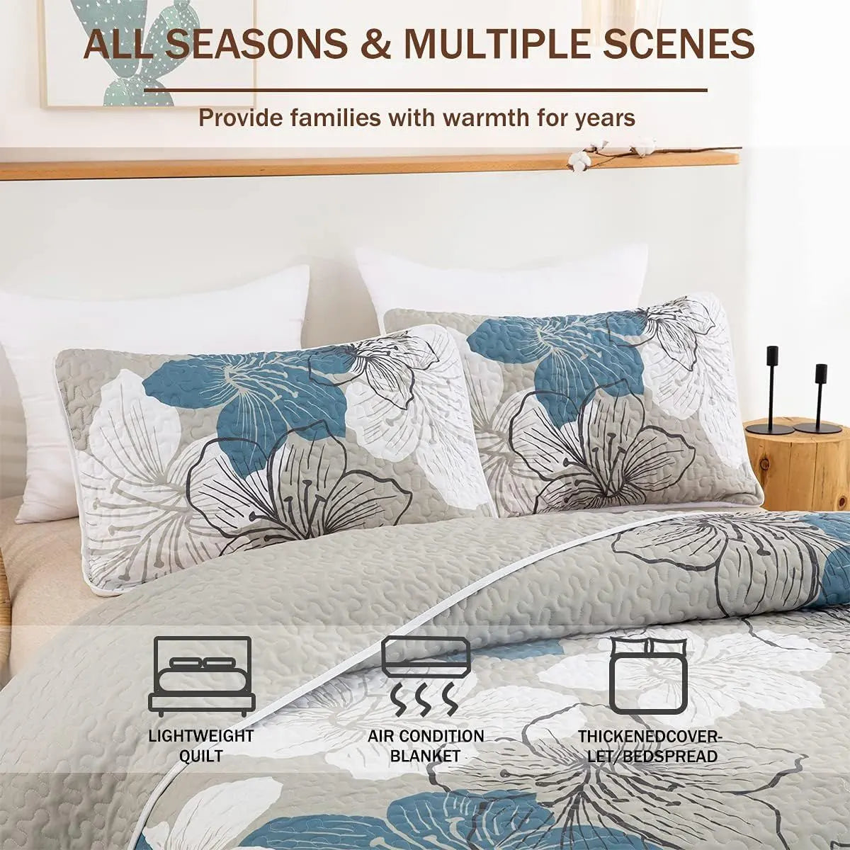 Blue Floral Boho Dream Bedspread Coverlet 3 Piece Set - Image 3