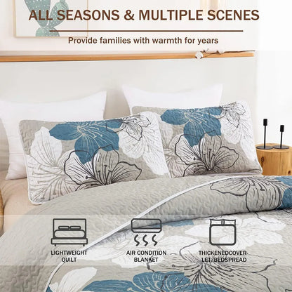 Blue Floral Boho Dream Bedspread Coverlet 3 Piece Set - Image 3