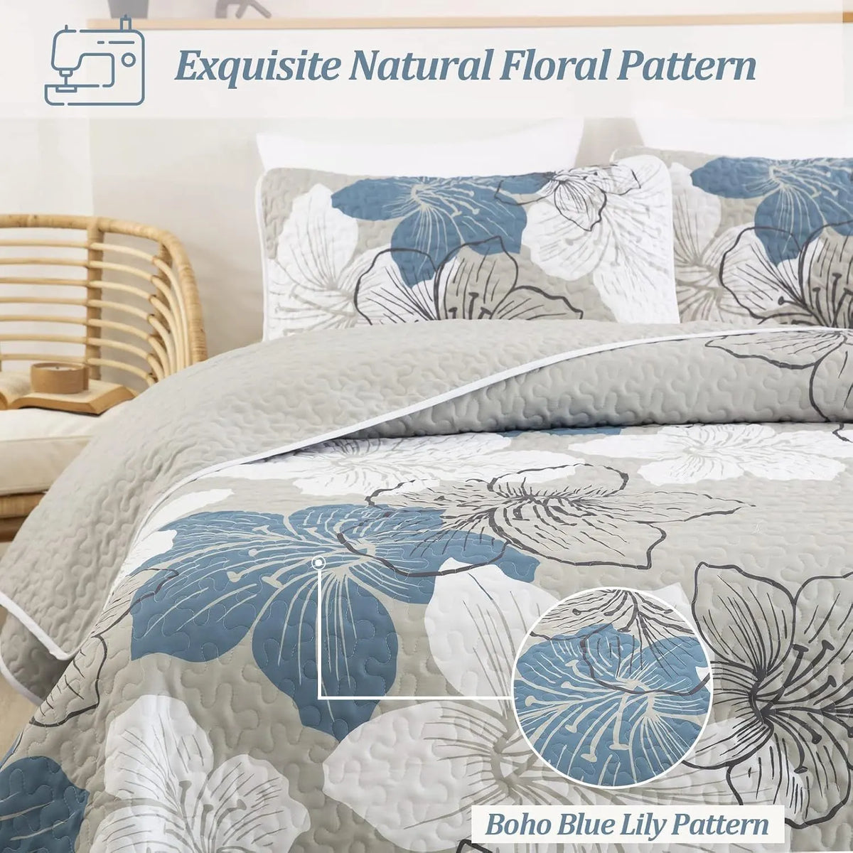 Blue Floral Boho Dream Bedspread Coverlet 3 Piece Set - Image 4