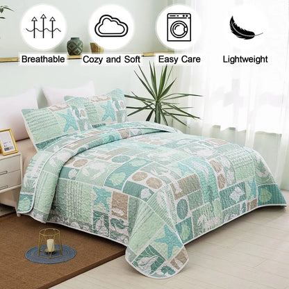 Green Coastal Haven Bedspread Coverlet 3 Piece Set - Image 2