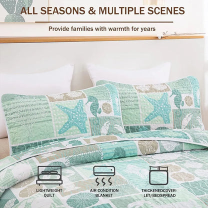 Green Coastal Haven Bedspread Coverlet 3 Piece Set - Image 3