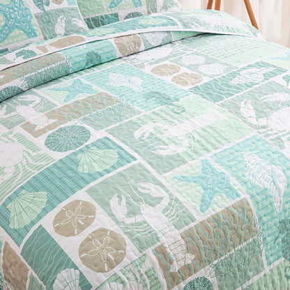Green Coastal Haven Bedspread Coverlet 3 Piece Set - Image 4