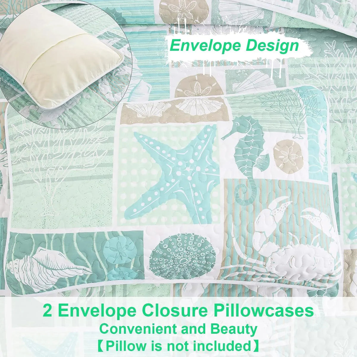 Green Coastal Haven Bedspread Coverlet 3 Piece Set - Image 7