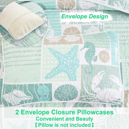 Green Coastal Haven Bedspread Coverlet 3 Piece Set - Image 7
