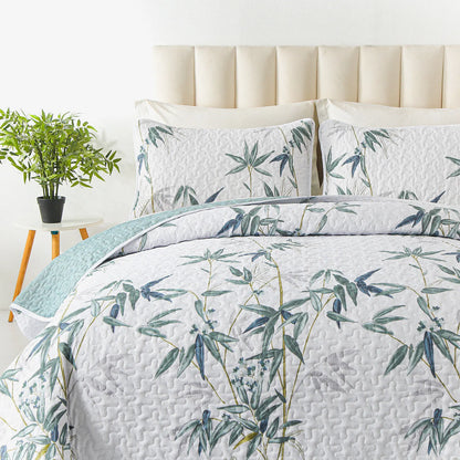Soft leafey bloom Quilted 3 Pc Bedspread & Pillow Cover Set - Image 2