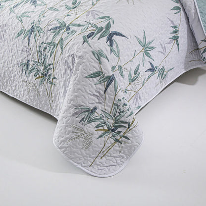 Soft leafey bloom Quilted 3 Pc Bedspread & Pillow Cover Set - Image 4