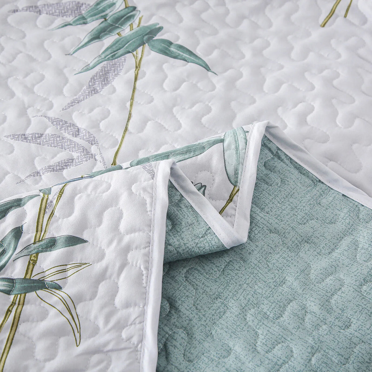 Soft leafey bloom Quilted 3 Pc Bedspread & Pillow Cover Set - Image 6