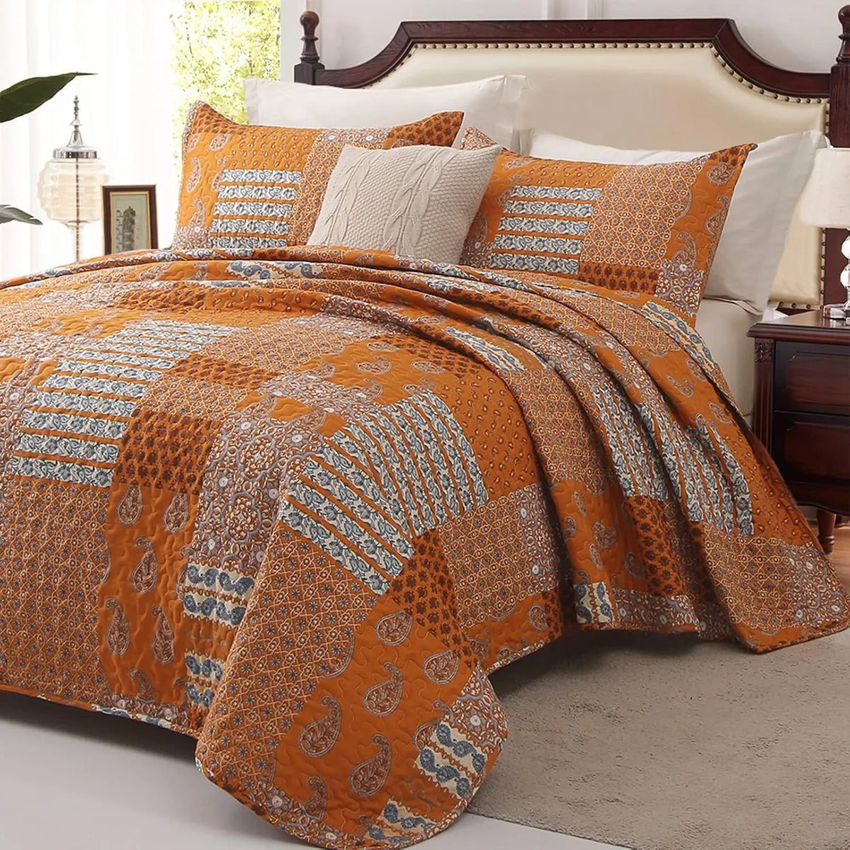 Burnt Orange Paisley Mosaic Coverlet Bedspread Set