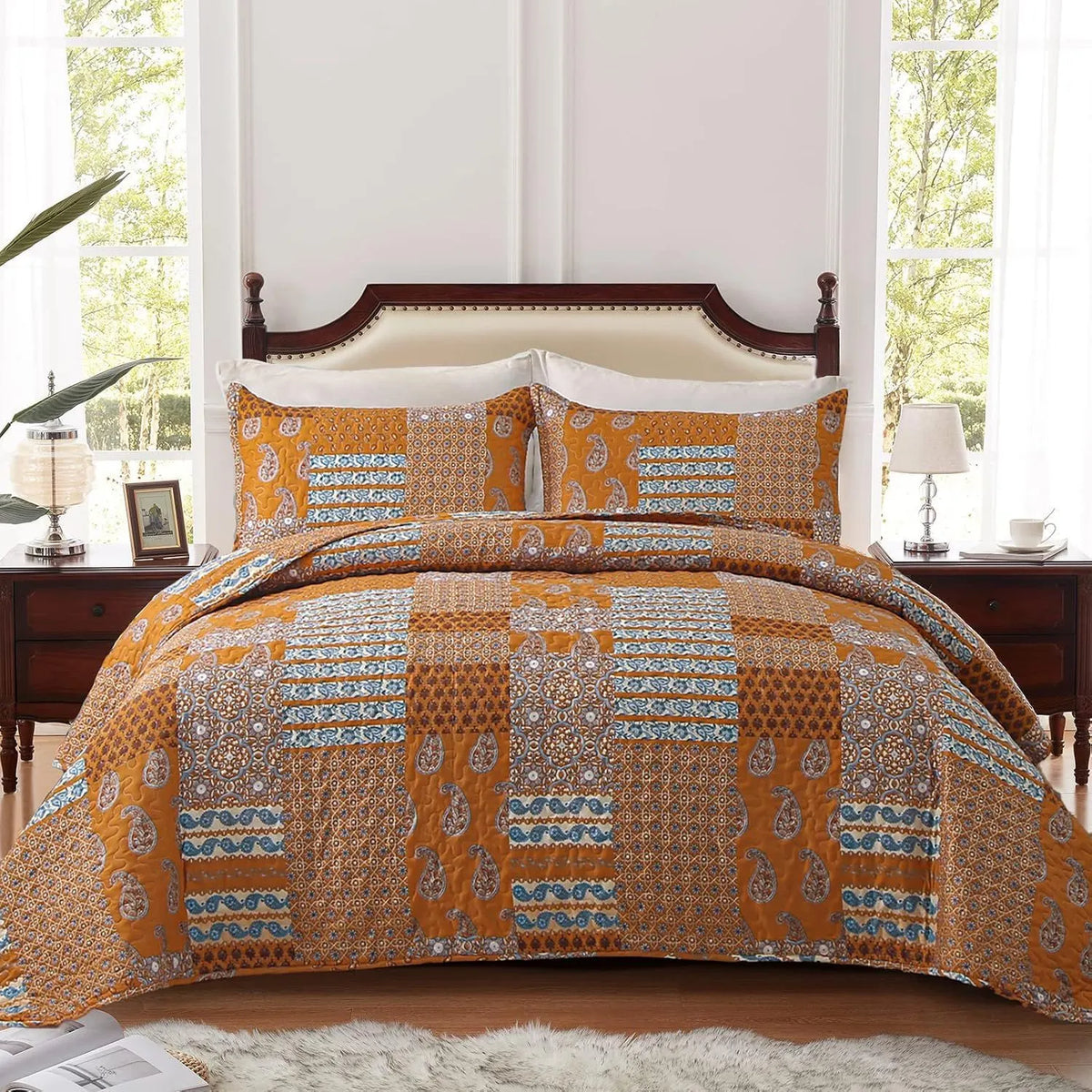 Burnt Orange Paisley Mosaic Coverlet Bedspread Set - Image 2