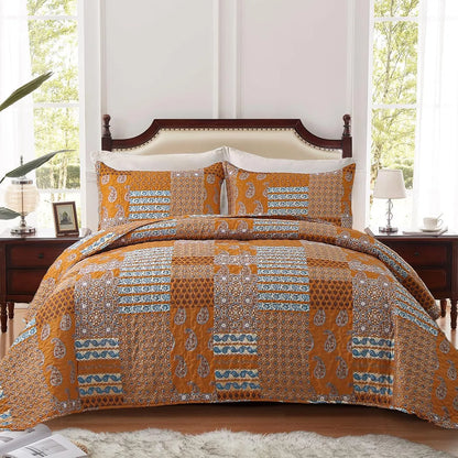 Burnt Orange Paisley Mosaic Coverlet Bedspread Set - Image 2
