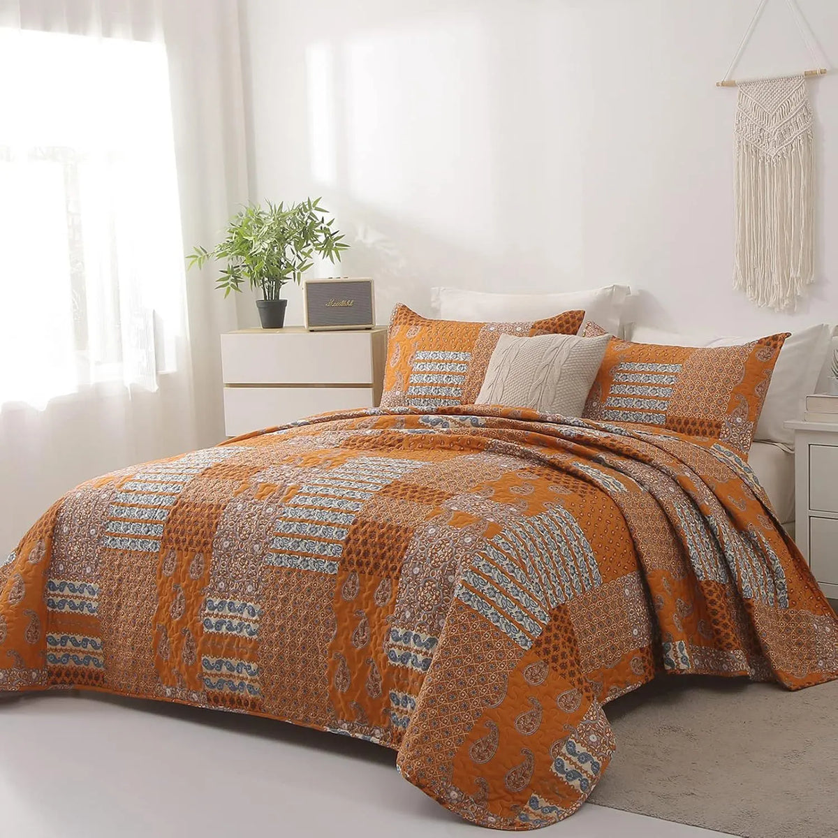 Burnt Orange Paisley Mosaic Coverlet Bedspread Set - Image 3