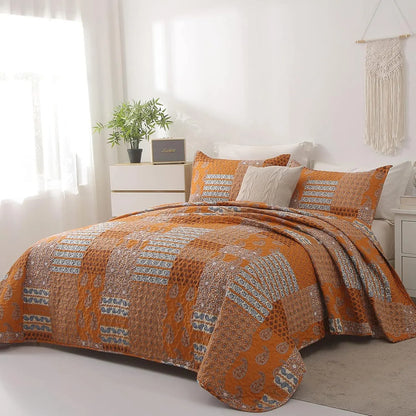 Burnt Orange Paisley Mosaic Coverlet Bedspread Set - Image 3