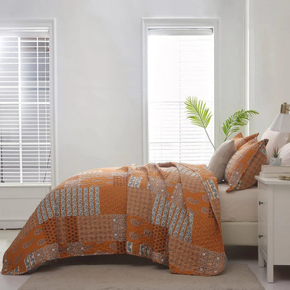 Burnt Orange Paisley Mosaic Coverlet Bedspread Set - Image 4