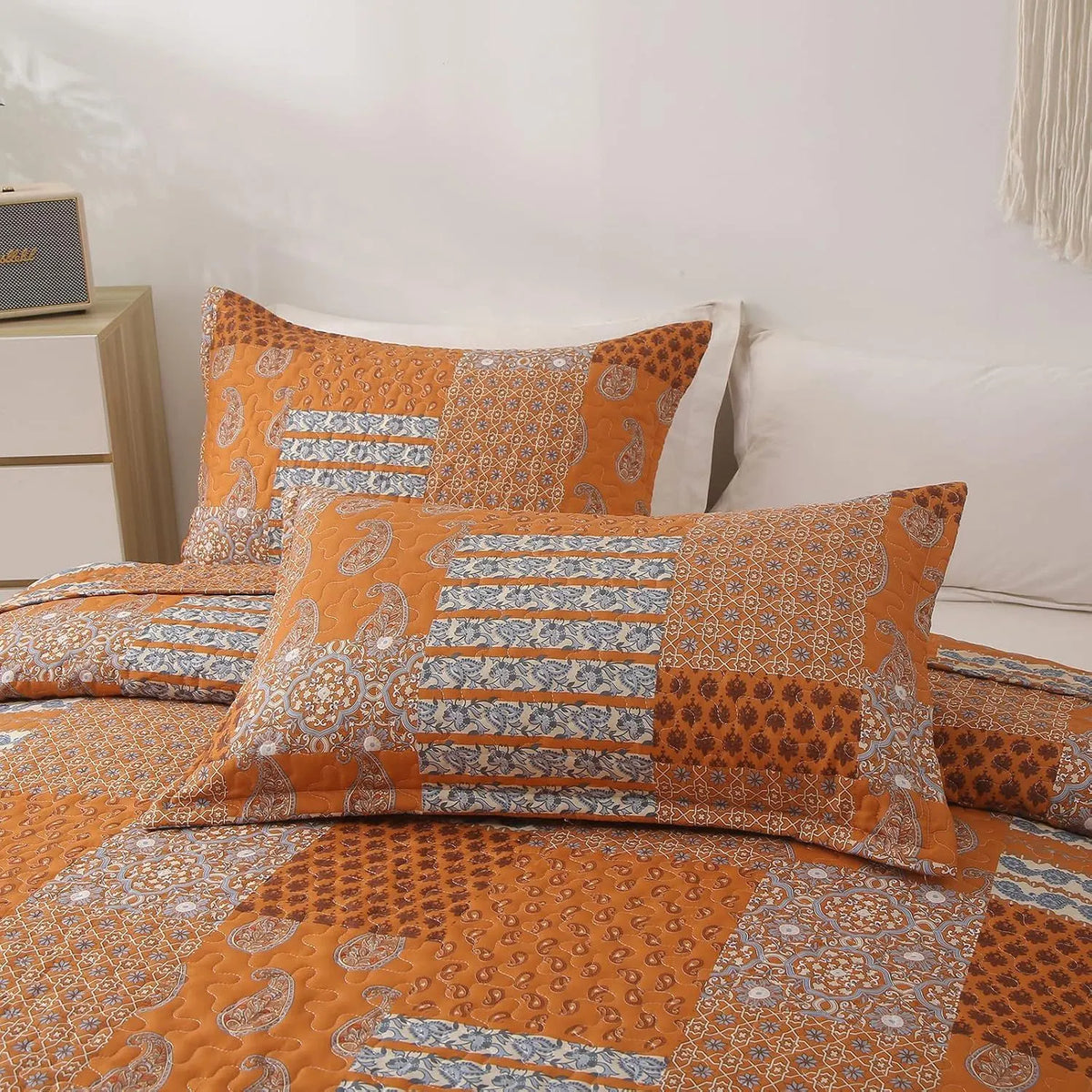 Burnt Orange Paisley Mosaic Coverlet Bedspread Set - Image 5