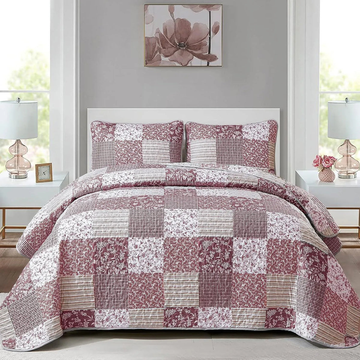 Blush Bohemian Patchwork 3 Piece bed spread Set