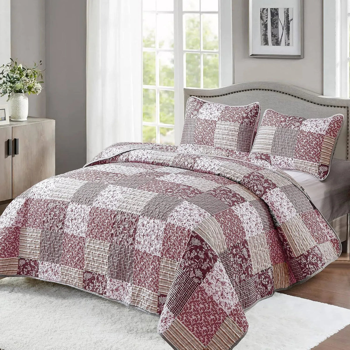 Blush Bohemian Patchwork 3 Piece bed spread Set - Image 2