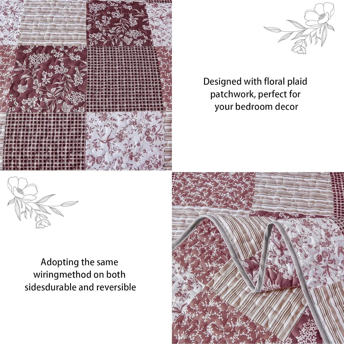 Blush Bohemian Patchwork 3 Piece bed spread Set - Image 4